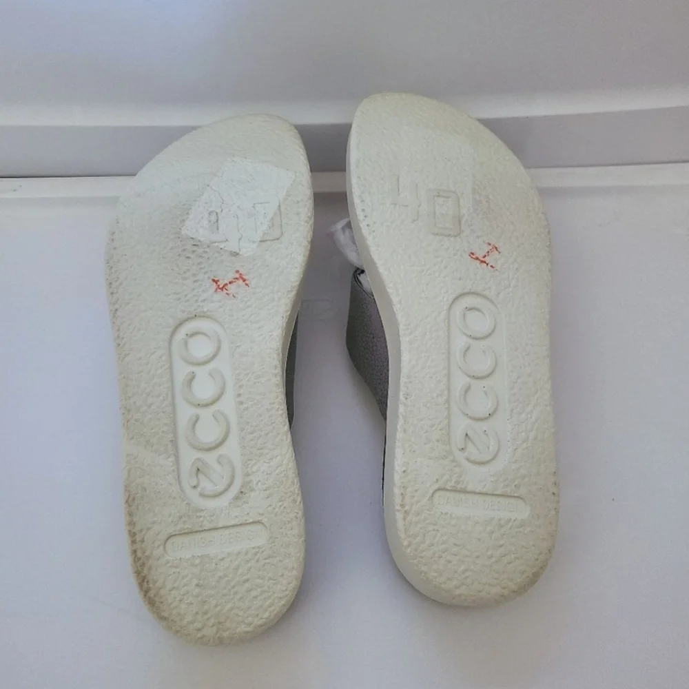 Ecco Corksphere Flip Flop Grey Leather Sandals Size 9
